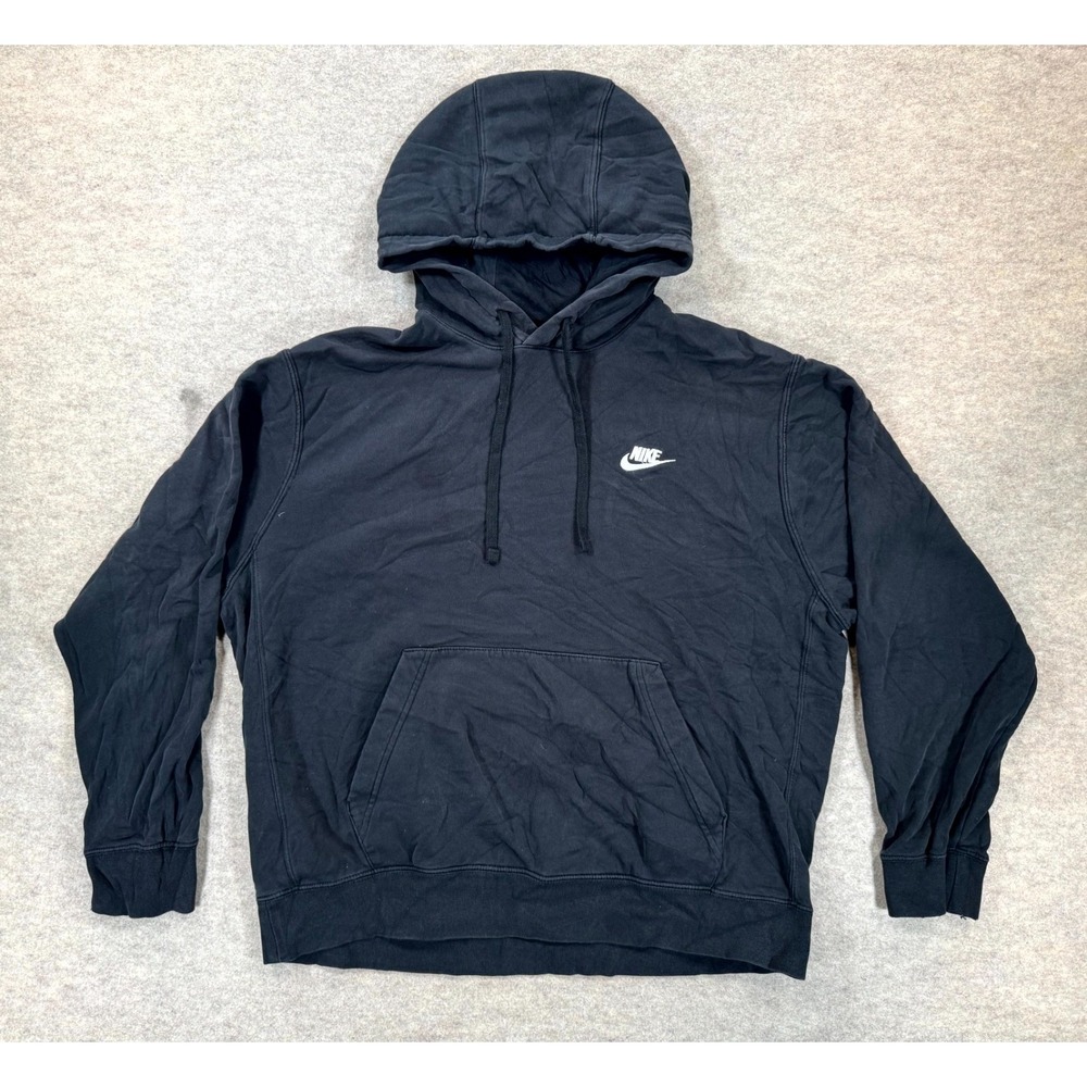 Nike Sportswear Club Fleece Pullover Hoodie Mens Large Black Swoosh Logo BV2654